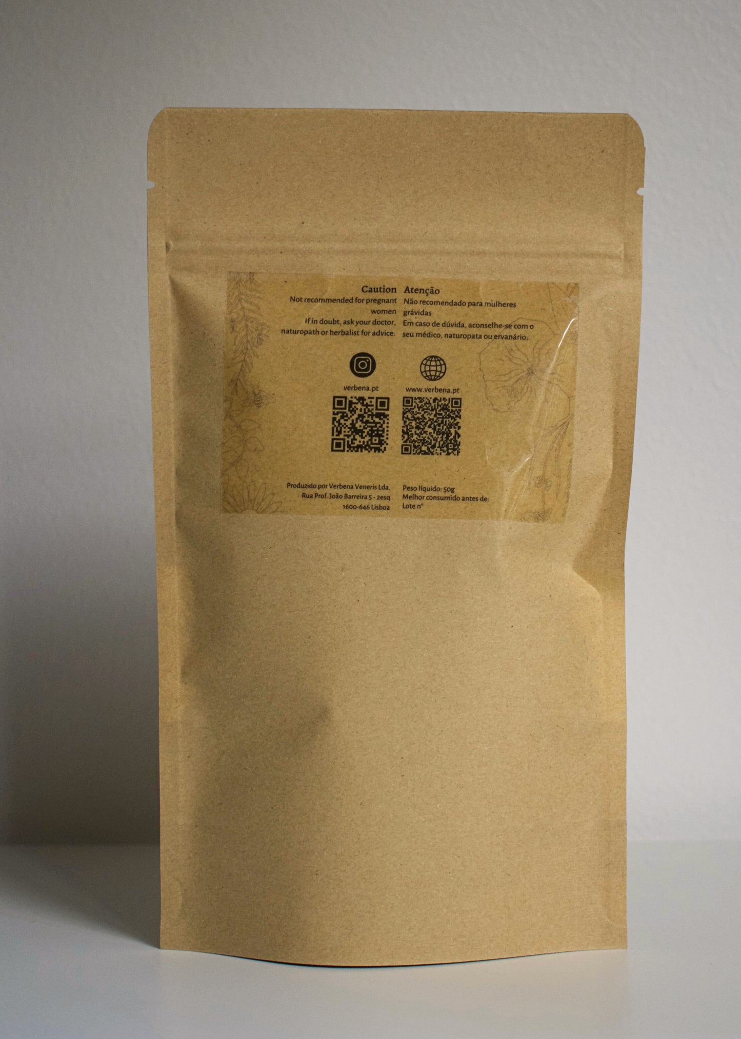 Kraft paper packaging with a label on a gray background